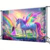1pc Unicorn Fairy Tale Tapestry Magical Wall Hanging Kids Room Decor Enchanted Garden Scene Rainbow Colors