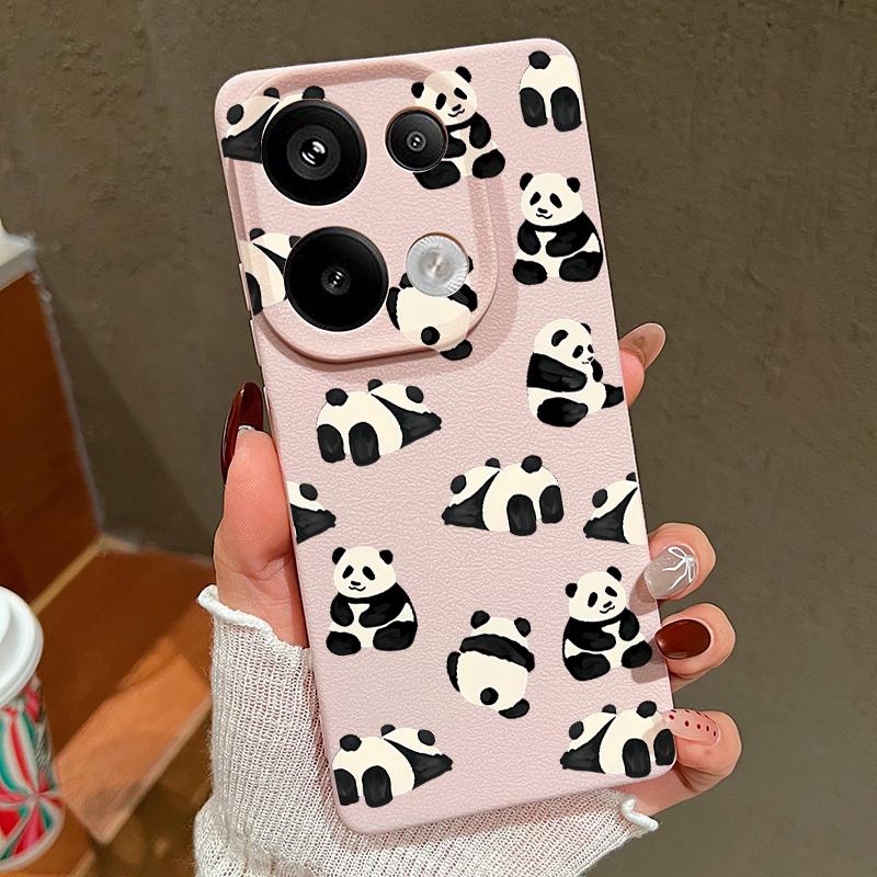 Pandas Pattern Silicone Soft Case for Xiaomi 13t Poco X6 M6 Pro Redmi Note 14 13 12 11 10 Pro Shockproof Leather Texture Plain Color Slim Cover