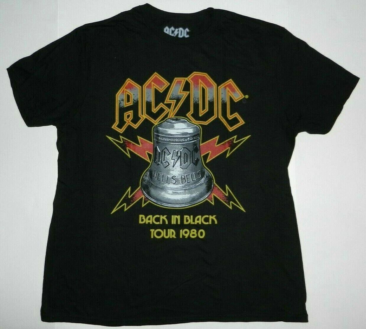 

AC/DC BACK IN BLACK Hells Bell Tour 1980 Рок-группа Черная футболка Новая 2XL