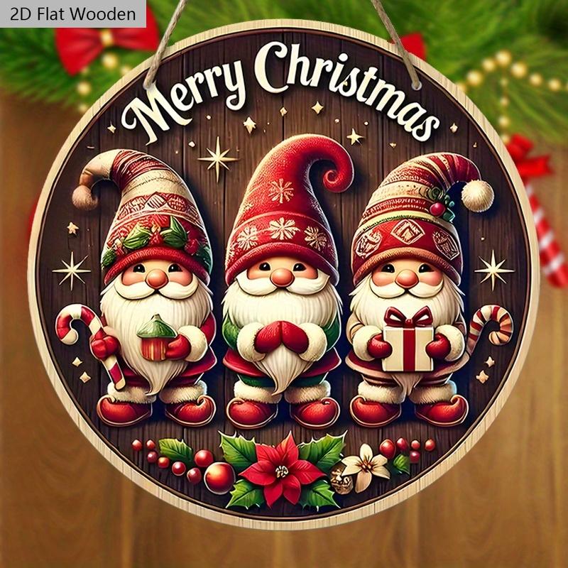 Christmas Wooden Sign with Gnomes Pattern - Merry Christmas Round Sign for Yard Door Wall Hanging Decor - Ideal Christmas Decoration