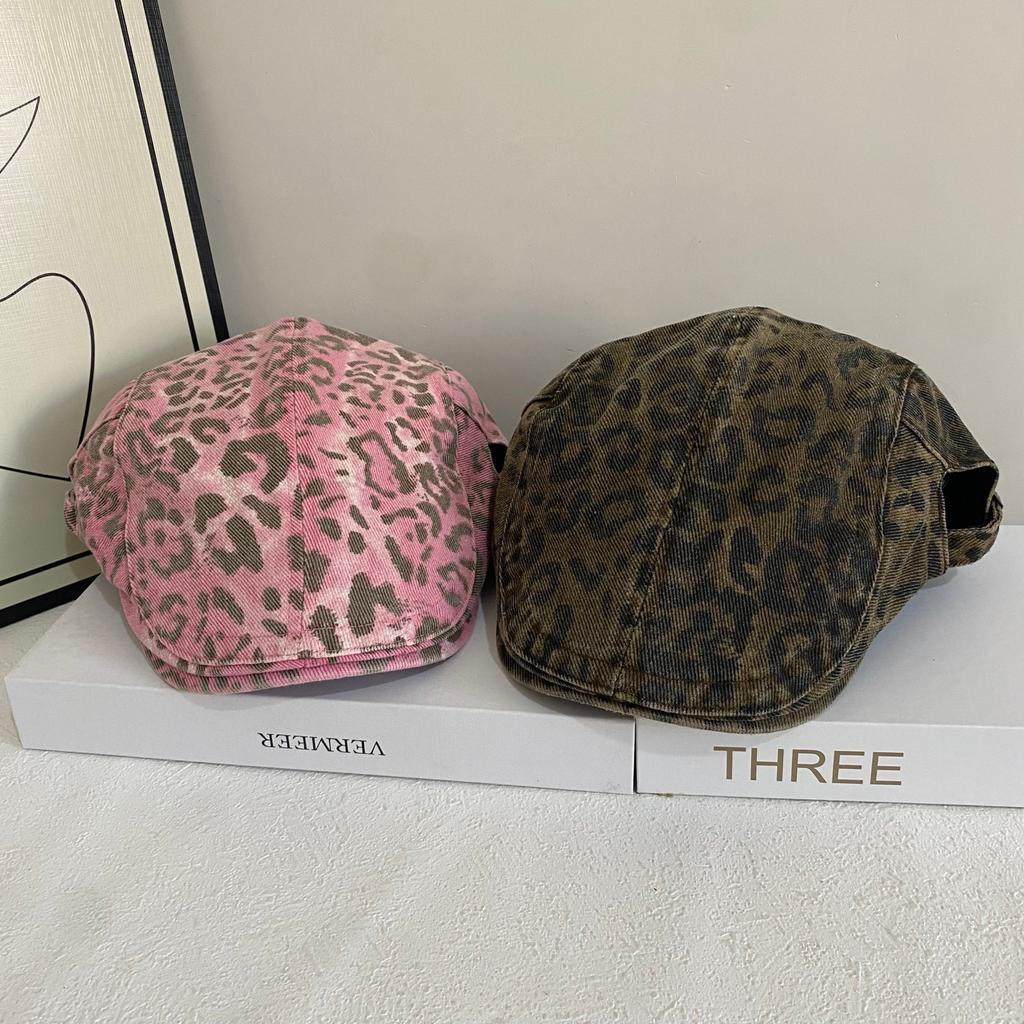 JYL TS DIY Leopard Newsboy Cap Women Spring  Reversible Beret Hat Cotton