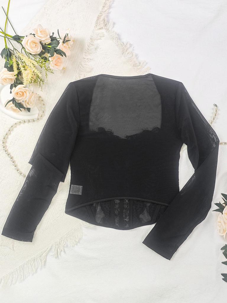 European & American Cross-Border Mesh Patchwork Lace See-Through Slimming Corset Top
