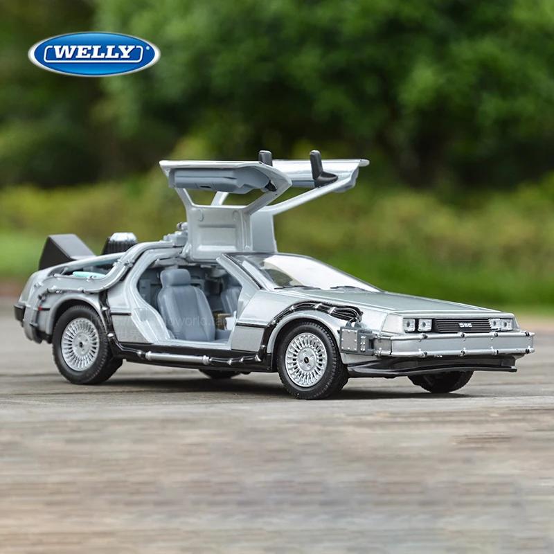 WELLY 1:24 Diecast Alloy Model Car DMC-12 Delorean Back To the Future Time Machine Metal Toy Car For Kid Toy Gift Collection