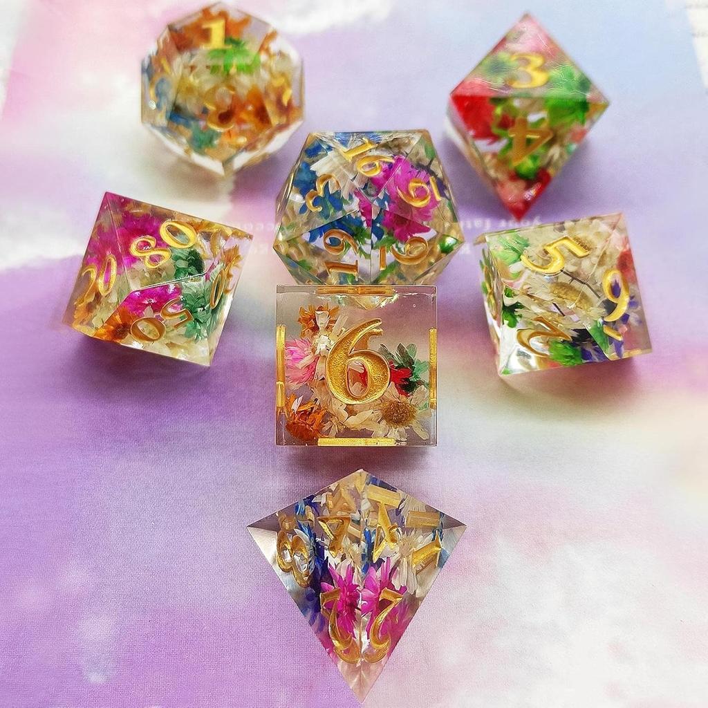 D&D DND Dice Set Dungeons and Dragons Gift RPG MTG D20 Polyhedron Resin Dice Handmade with Sharp Edges Role-Playing Board Game Digital Teaching