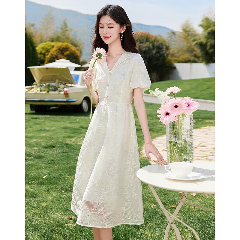 Si Shui Nian Hua Simple Elegant Short Sleeve Mid-Length Dress