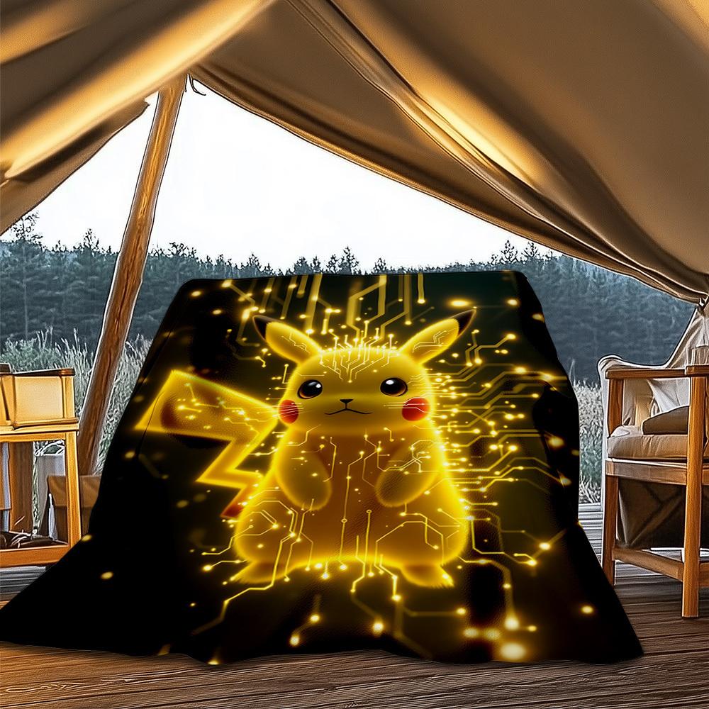 1pc Pikachu, Pokémon Outdoor Flannel Blanket, Lightweight Warm Cozy for Travel Camping Office Soft Polyester Fabric