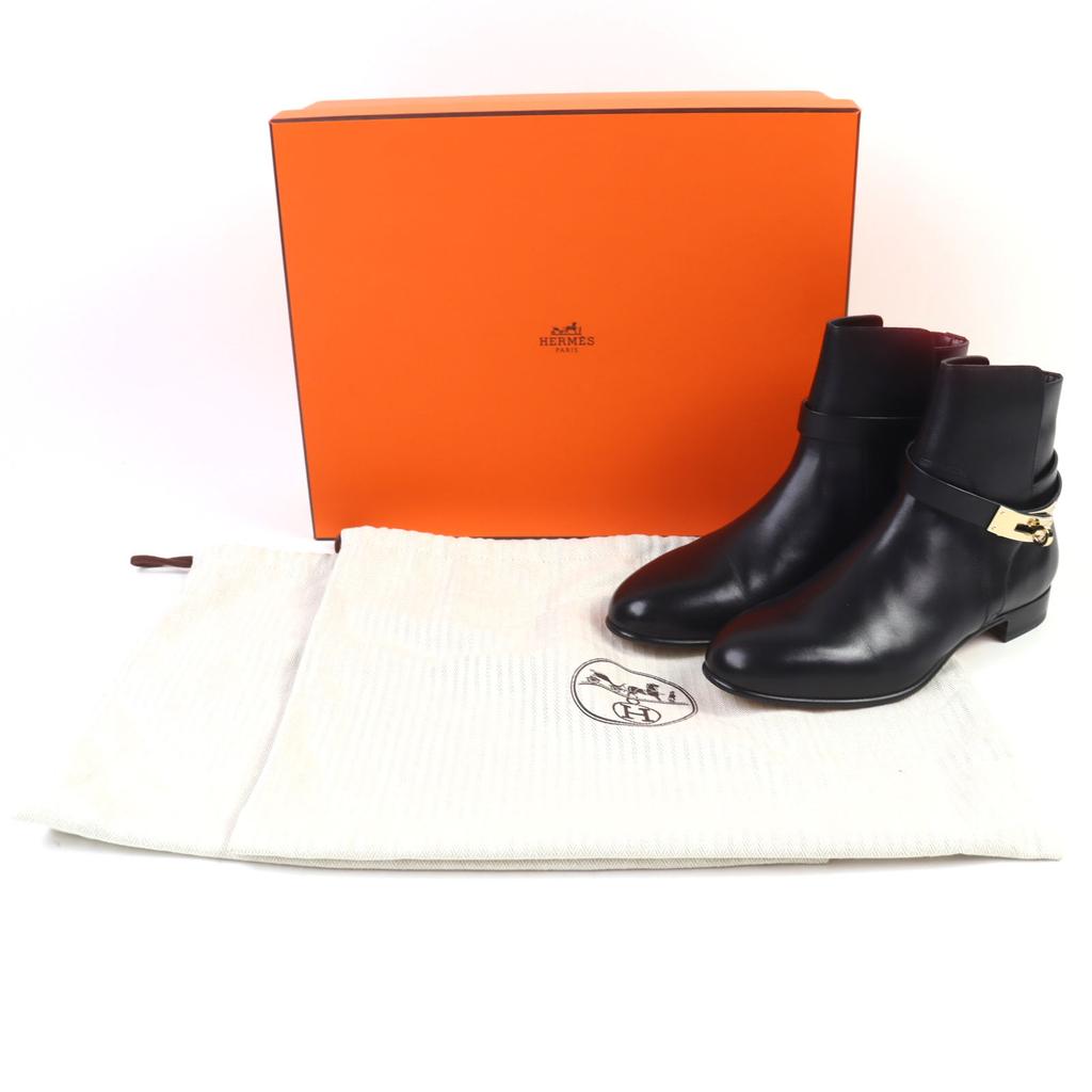 Hermes Short Boots Neo Kelly Buckle Black Leather Women 37 Used