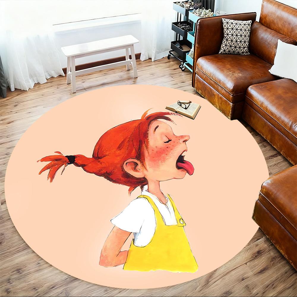 1pc Pippi Longstockings Round Chair mat Area Rug - Non-Slip, Floor Mat for Office, Bedroom, home decor Christmas Gift p0811022