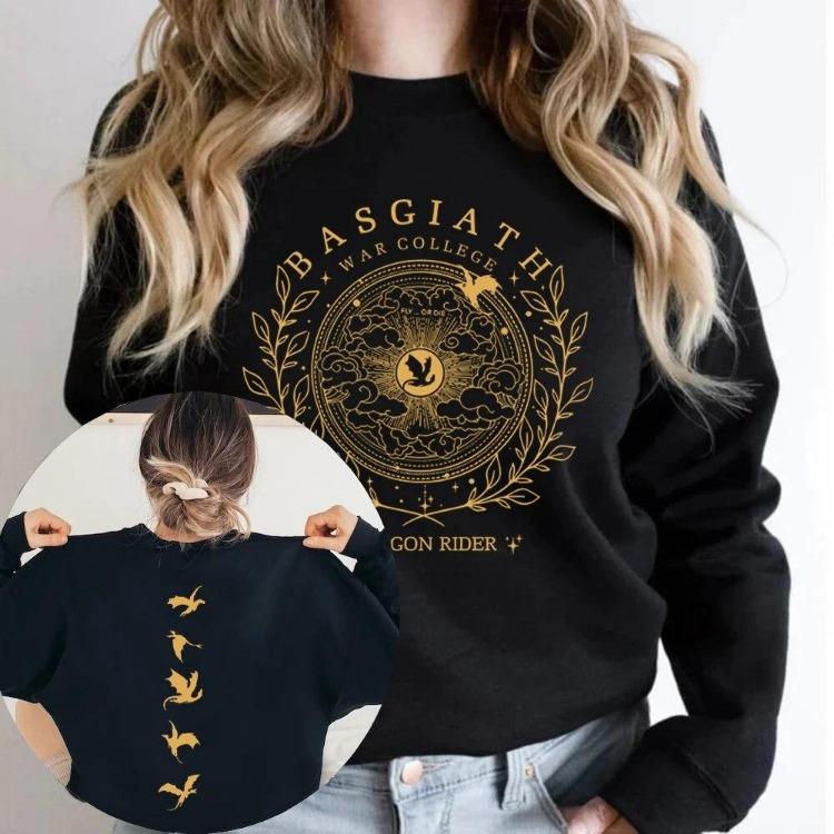 Book Lover Gift Women Long Sleeve Pullover Sweatshirt Basgiath War College Hoodie 2 Sided Fourth Wing