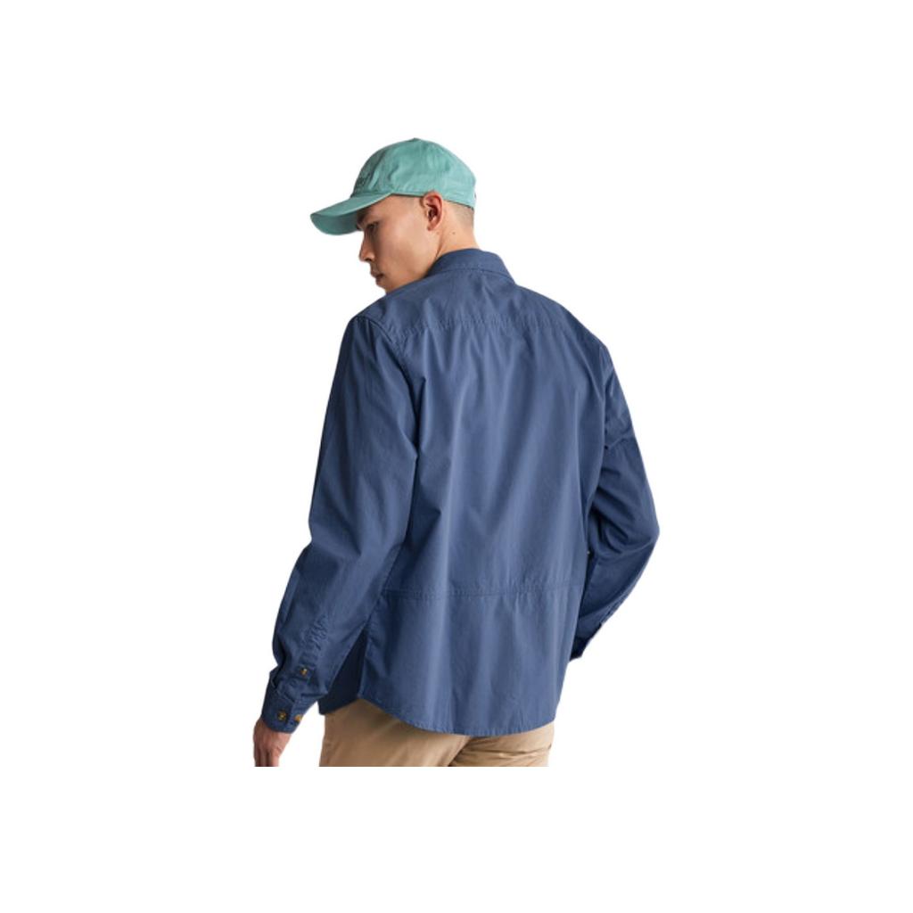 Timberland Camisa de Manga Larga a Rayas de Color Sólido de Moda con Bolsillo de Botones Sencillos para Hombre Camisas Índigo Profundo A61V5-288
