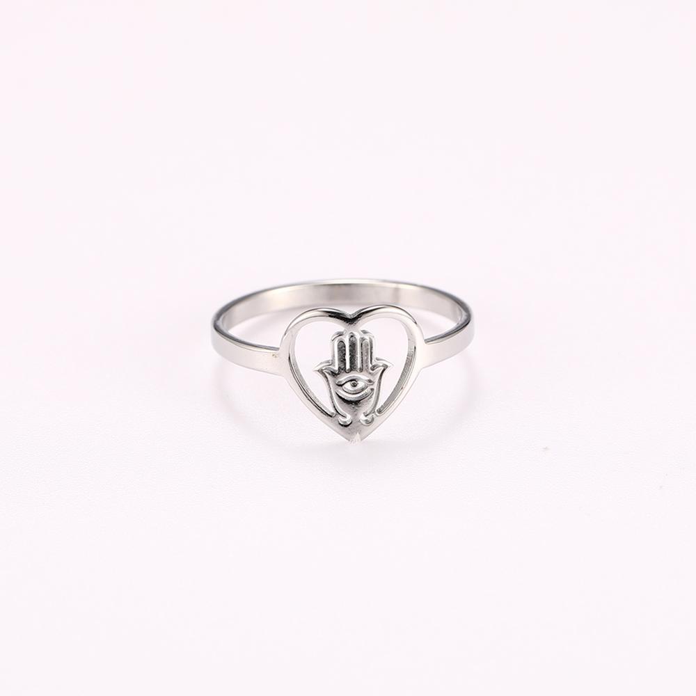 Anello Malocchio Hamesh Hamsa Mano Cuore Donna Amuleto Fortunato Palma di Fatima Acciaio Inossidabile Anelli Casual Gioielli Regalo di Compleanno