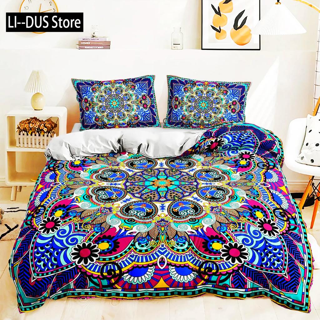 3d Bohemiskt Sängklädesset Boho Blommor Påslakan Örngott Queen King Size 2/3st Sänglinne För Kvinna Par