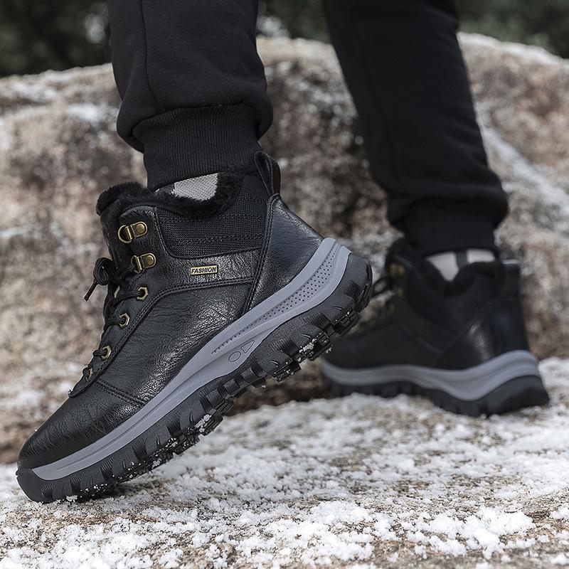 Winter-Schneestiefel für Herren, wasserdicht, warm, mit Fell gefüttert, bequem, zum Schnüren, Wanderstiefel, rutschfeste Outdoor-Stiefeletten, Trekking- und Arbeitsschuhe für Herren