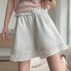 2025 Women's Gray Lace-Trim High Waist Wide-Leg Summer Shorts