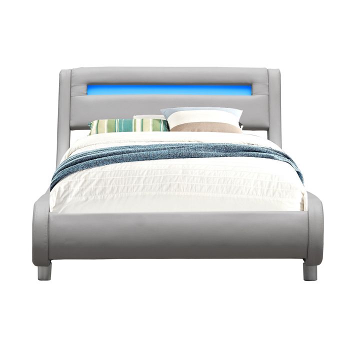 Gina Bed for 90x200 Mattress - Curved Headboard Base - Grey Color - 13 Slats - PVC Coating