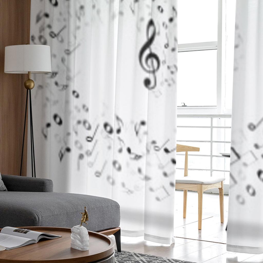 Nuty muzyczne Czarno-białe przezroczyste zasłony do salonu, sypialni, zasłony woalowe na okna, zasłony z organzy, zasłony tiulowe na imprezę