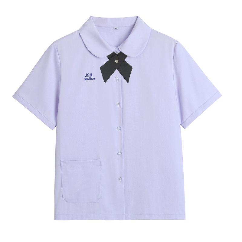 Thai Style Girls' Short/Long Sleeve School Uniform Shirt with Embroidered Badge for JK High School Students