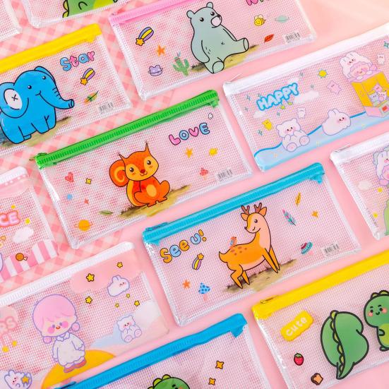 Clear Mesh Pencil Case with Zipper Large Capacity Transparent Stationery Bag for Students Exam Compliant Portable Multi-Purpose Makeup Travel