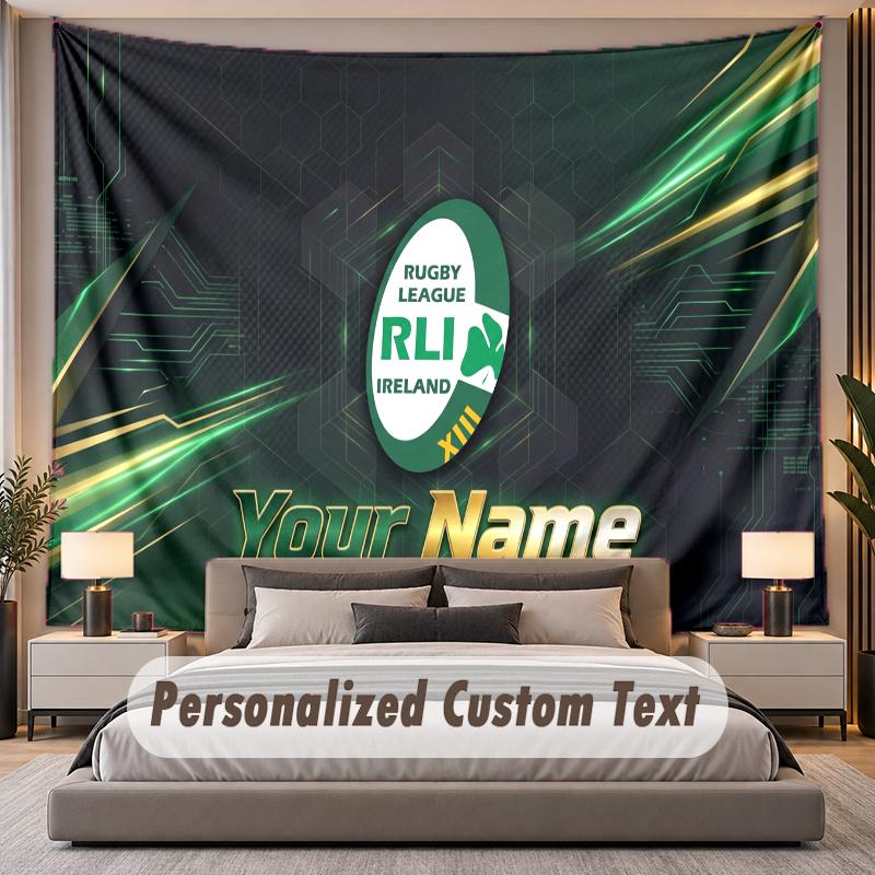 Custom Name Text Tapestry Ireland Rugby Personalized Polyester Wall Tapestry For Bedroom And Room