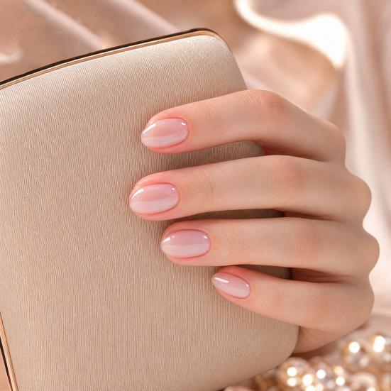24 stk. Nude Press-on Negle til Kvinder, Korte Ovale Naturlige Klæbe-på Falske Negle, Glinsende Fuld Dækning Lim-på Falske Negle, DIY Manicure Forsyninger