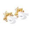 Yhpup Popular Simulated Pearls Zircon Bee Stud Earrings Golden Stainless Steel Attractive Chic Jewelry New Wholesale