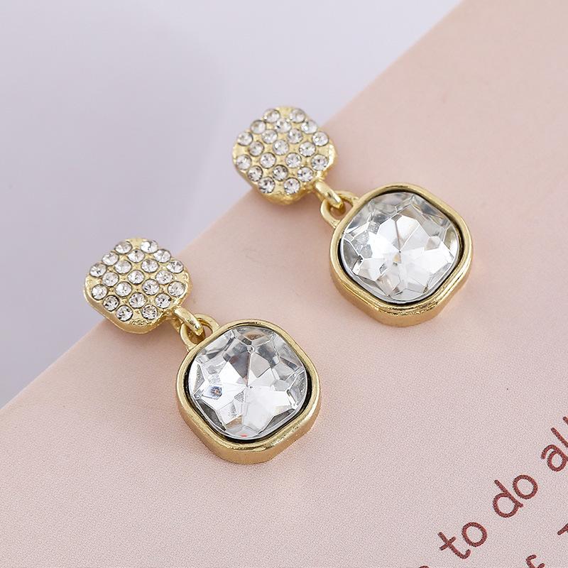 Square Zircon Crystal Rhinestone Drop Earring Punk European and American Exaggerated Metal Geometric Brincos Wedding Jewelry