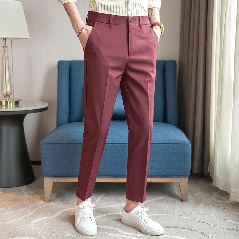 Light Luxury Spring Men's Casual Pants Elastic Business Straight Men's Nine-point Pants