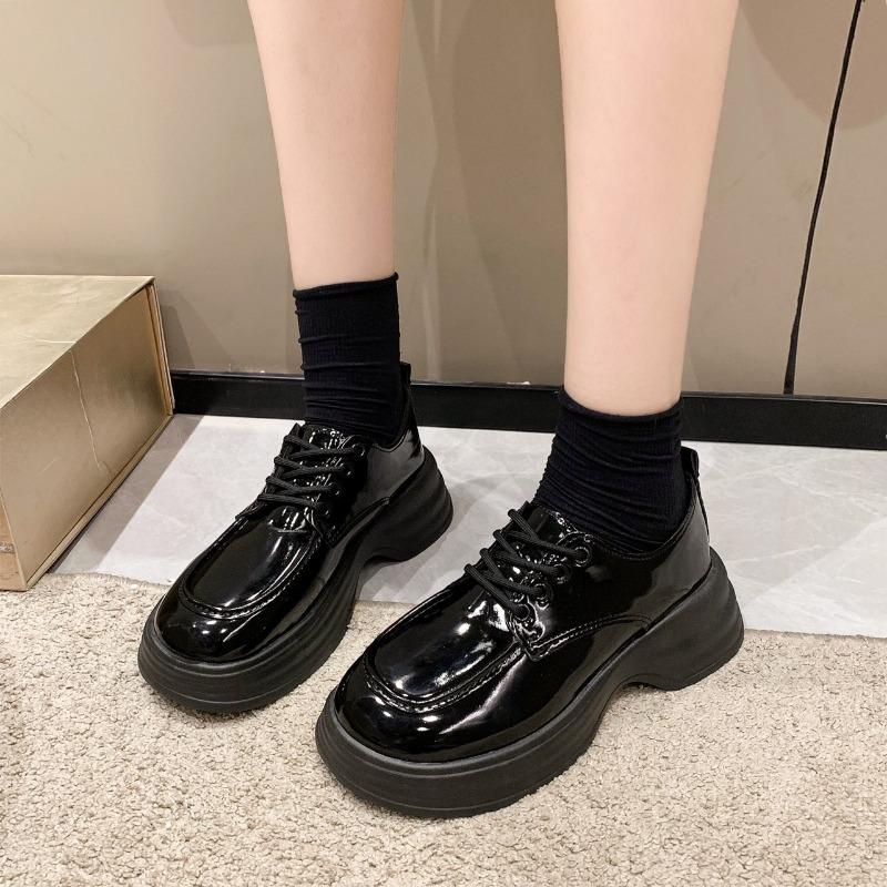 Lace-up Leather Shoes, Women's Loafers, New Versatile and Gentle Thick-soled Height-increasing Shoes