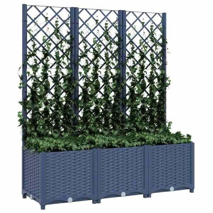 VidaXL Planter with Trellis, Flower Box, Plant Pot, Flower Box Garden Terrace Patio Outdoor, Blue Grey 318253