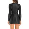 Damen Glänzendes Langarm Bodycon Kleid Stehkragen Einfarbig Dehnbarer Stoff Enganliegend Nachtwäsche Abendkleid