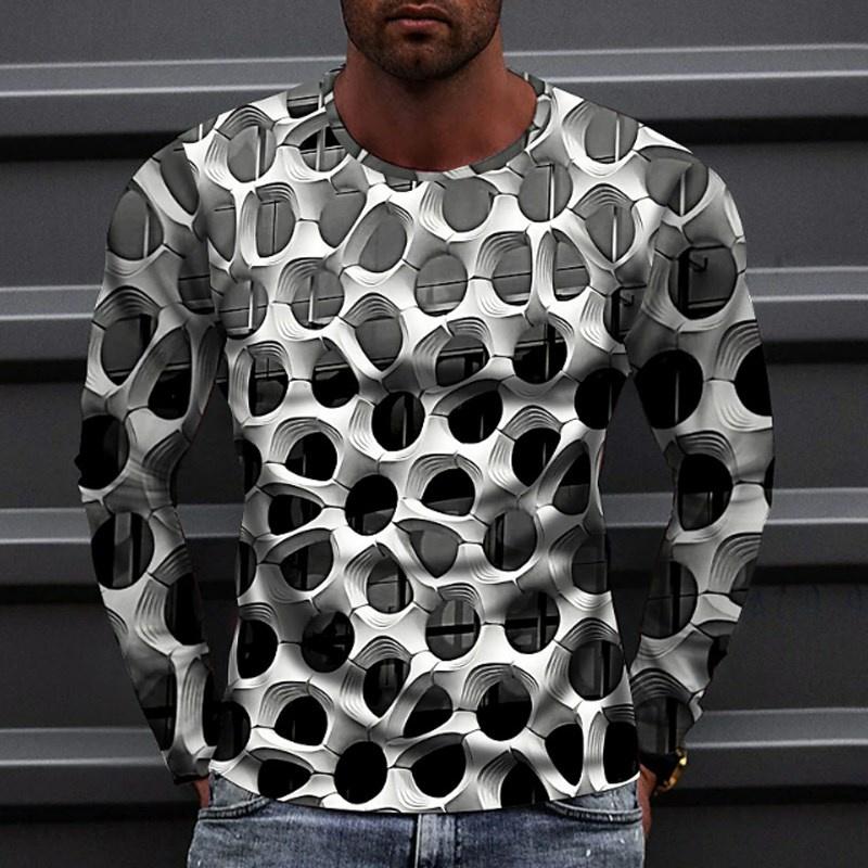 Optical Illusion Pattern T-Shirt For Men Colorful 3D Printed T Shirts Summer Casual Harajuku Loose Tees O-Neck Tops Long Sleeves