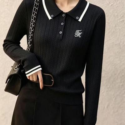 ZOSOUL Women's Polo Collar Embroidered Sweater
