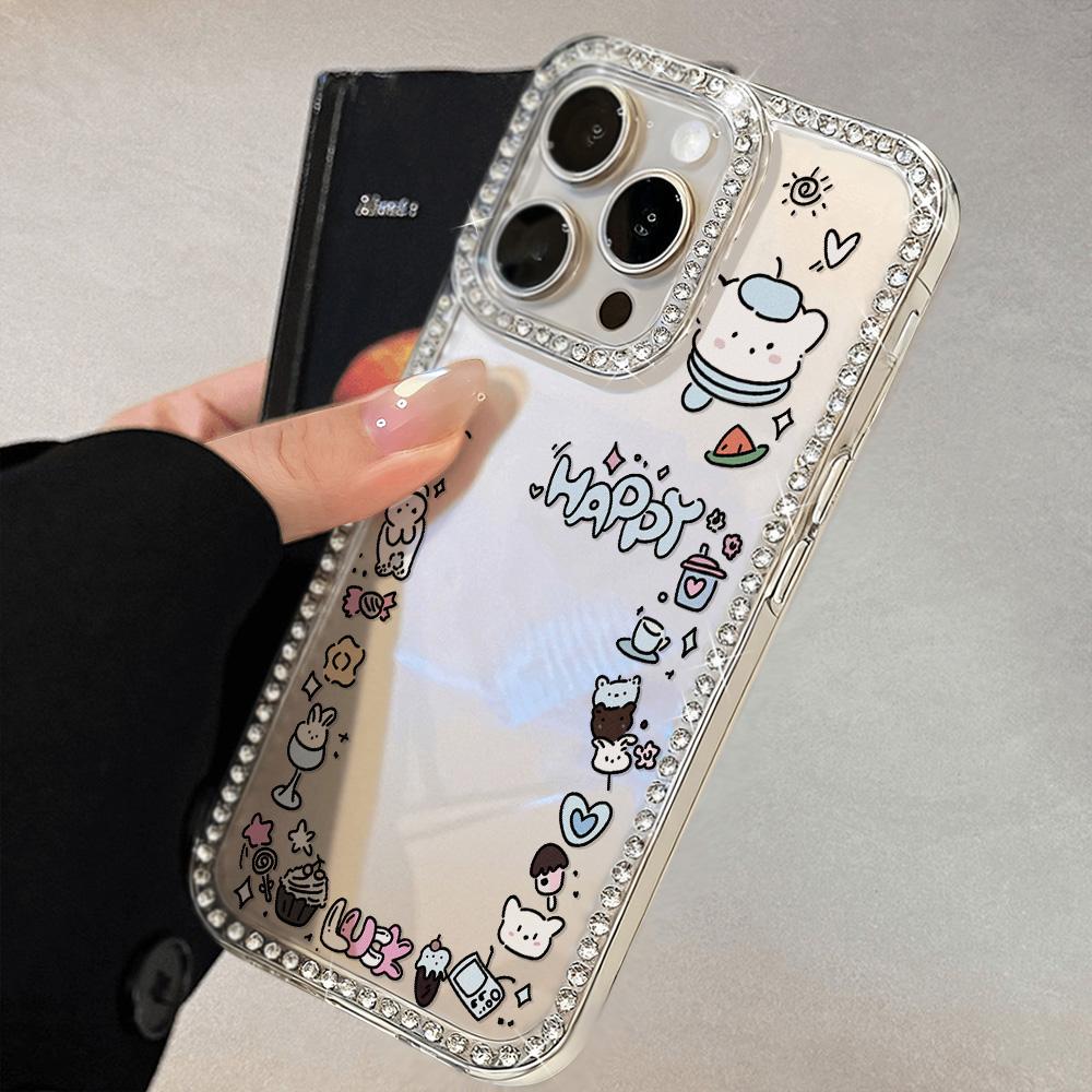 Bracelet Chain Phone Case For iPhone 17 16 15 13 14 for 17Air 17 12 14 16 Pro 17 14 16 Pro Max Sparking Diamond Cute Pattern Hard Cover With Lanyard