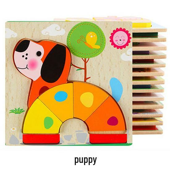 Verdicktes 3D-Holztier- und Transportpuzzle - Pädagogische Bausteine für Kleinkinder