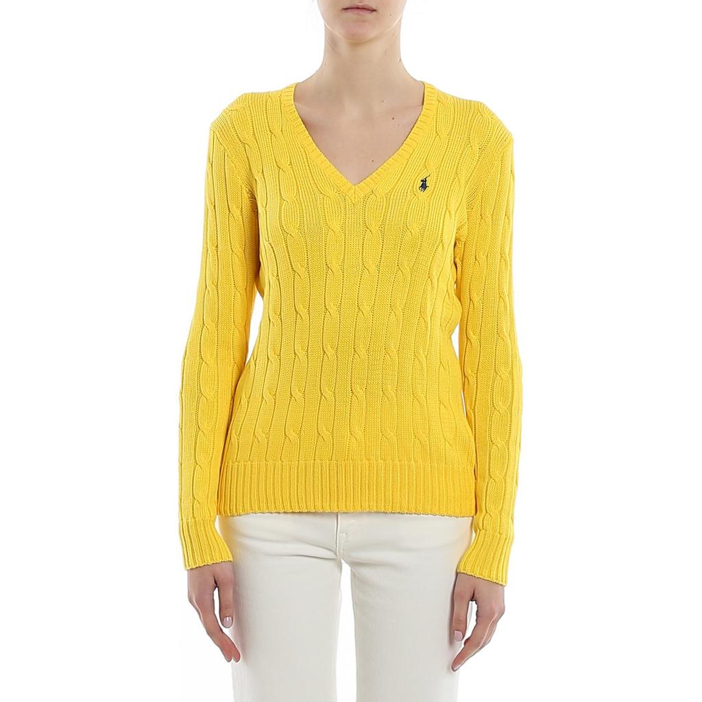 Polo Ralph Lauren Logo Embroidered V-Neck Pullover Long Sleeve Knit Sweater Women Sweater Yellow 211580008-057
