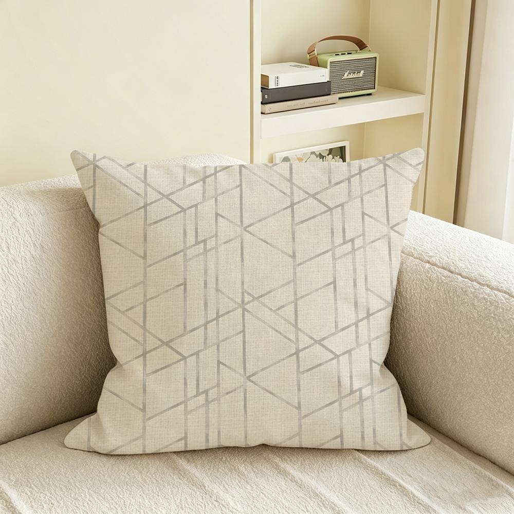 G-Gray White Geometric Pattern Cushion Cover Natural Linen Pillowcase Set, All-In-One Decor For Sofa, Bedroom & Chair