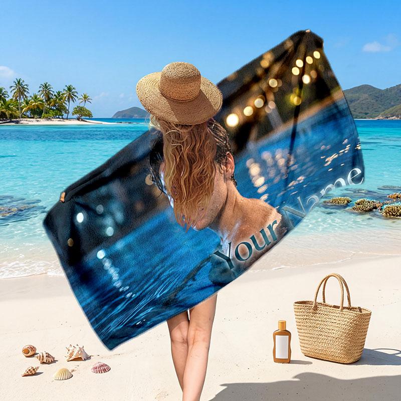 Harry Styles Customized Name Text Beach Towel, Soft Absorbent Towel Beach Pool Travel Personal Gift