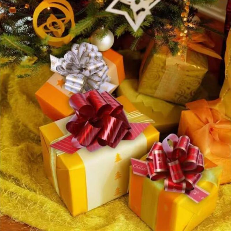 New 24/12PCS Christmas Pull String Bows Big 5 Inch Gift Bows Ribbon for Xmas Present Wrapping Florist Flower Basket Decoration