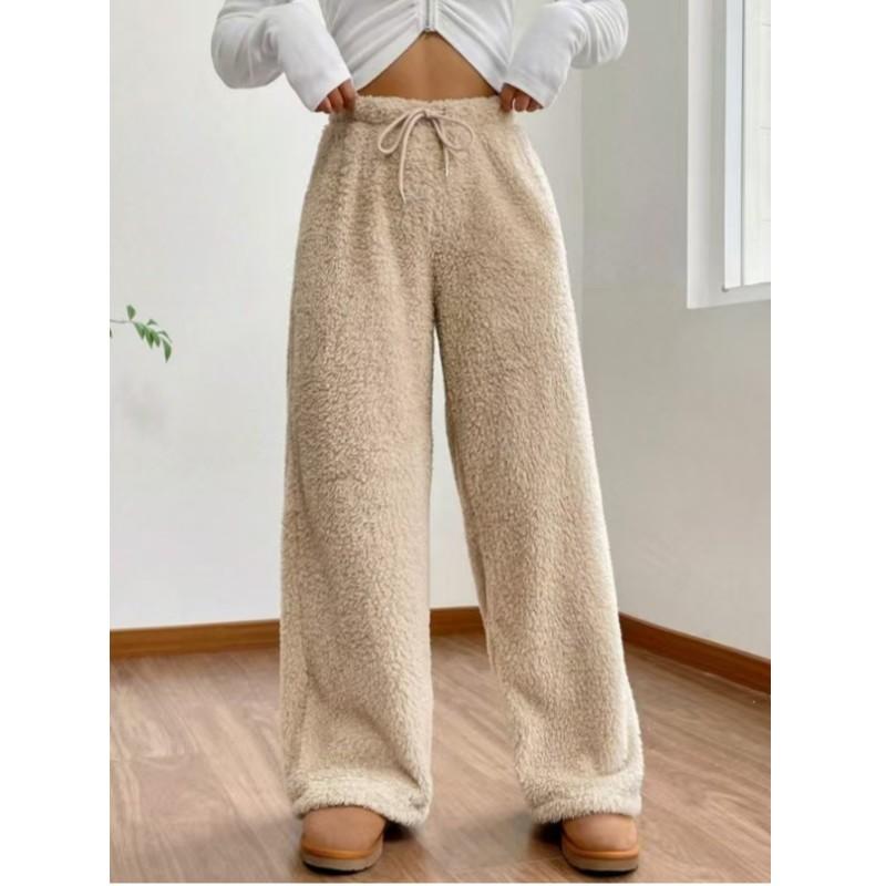 Women's Solid-Color Fleece-Lined Casual Pants Loose Fit & Warm for Fall/Winter