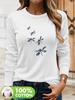 100% Cotton Long Sleeve Dragonfly Women T-shirt Casual Everyday Chic Pullover All-SeasonTop for Fall Winter Autumn