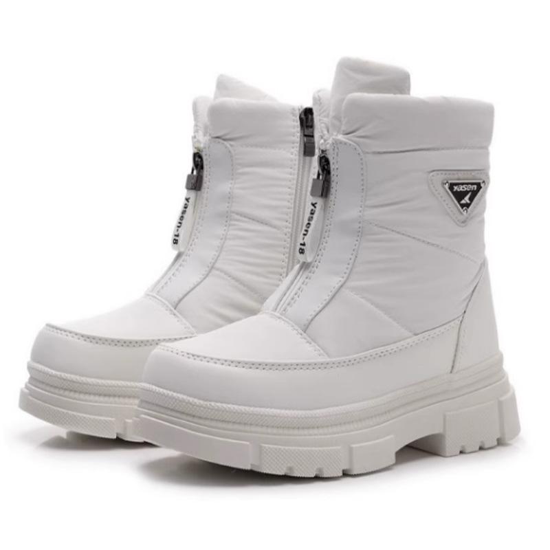 Women's Winter Fur One Padded Waterproof Fabric Cozy Side Zipper Warm Cold Lightweight Hiking Waterproof Slip Resistant Short Snow Boots