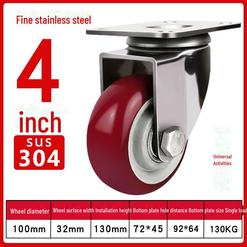 Medium 304 Stainless Steel Silent Caster Wheels with Brakes - Available In 3", 4", and 5" Sizes (Anti-Rust & Labor-Saving)