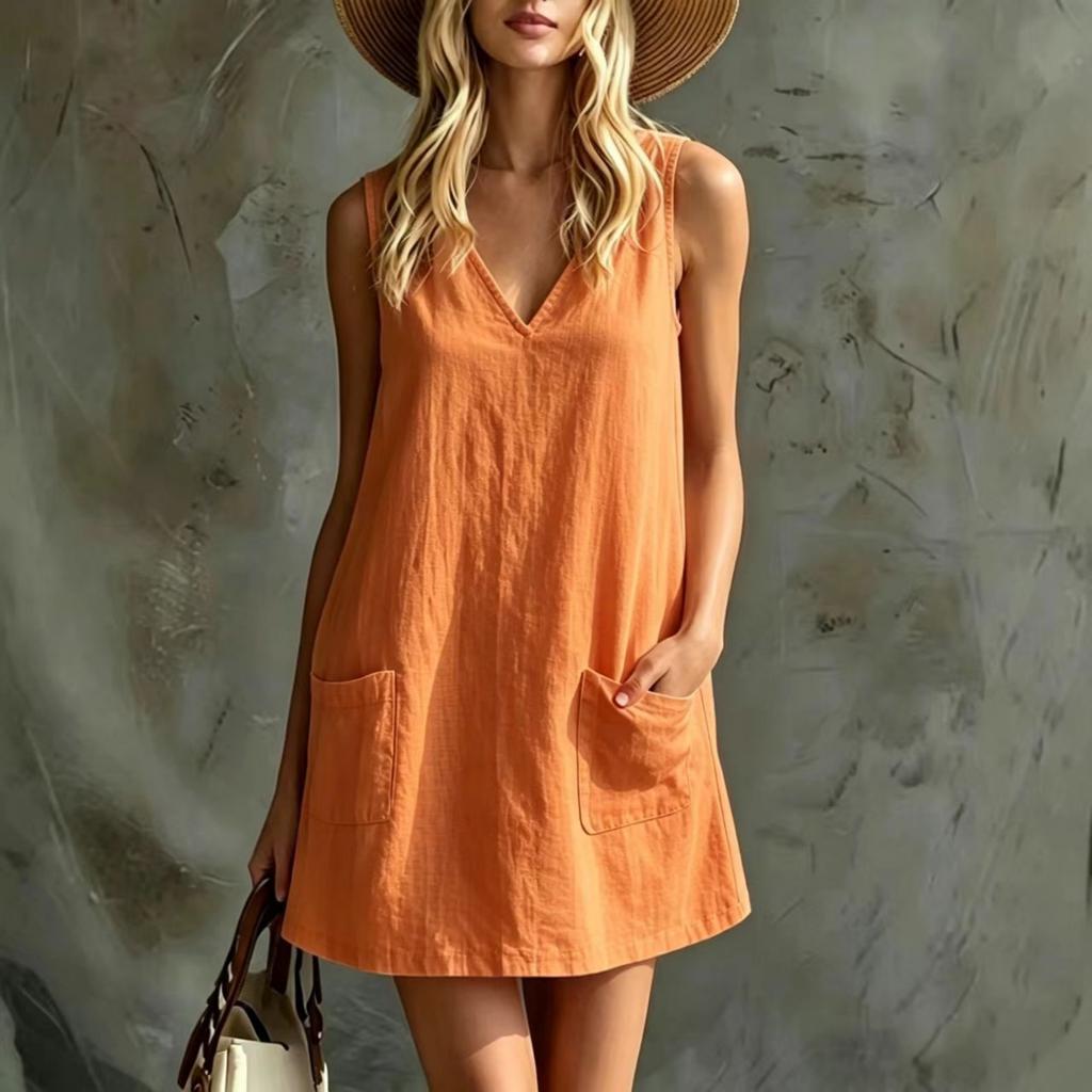 Women Casual Pocket Slip Dress Long Length Sleeveless Comfortable Loose Fit Summer Dress with Adjustable Straps and Side Pockets