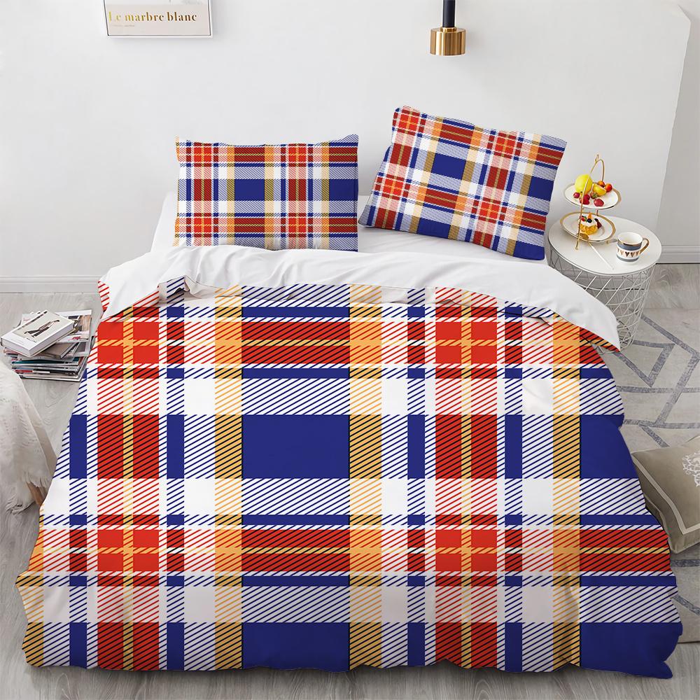 Plaid Duvet Cover Queen Bedding Set for Boys Girls Kids Women Men Modern Geometric Colourful Grid Plaid Polyester Comforter Set