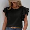 Moda Casual Cuello Redondo Tops de Verano para Mujer Camisas Sueltas Blusa Vintage de Encaje con Borlas y Mangas Volantes Camisa Lisa Elegante de Corte Ajustado para Mujer Nuevo 26424
