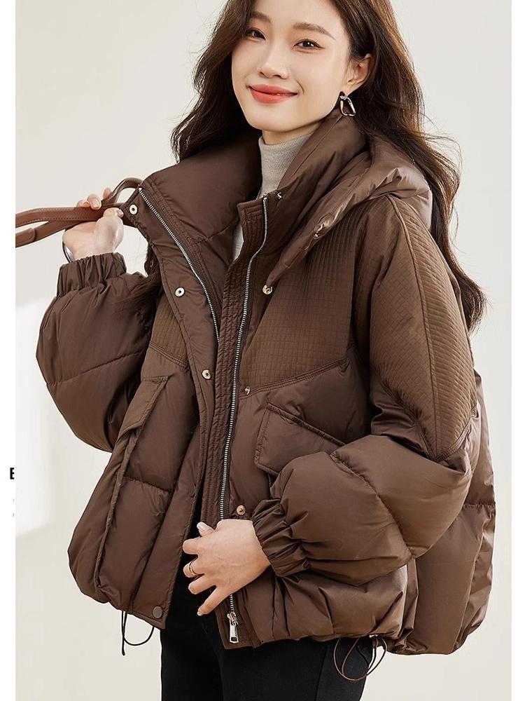 Veste d'hiver chaude épaisse coupe-vent à capuche courte pour femme