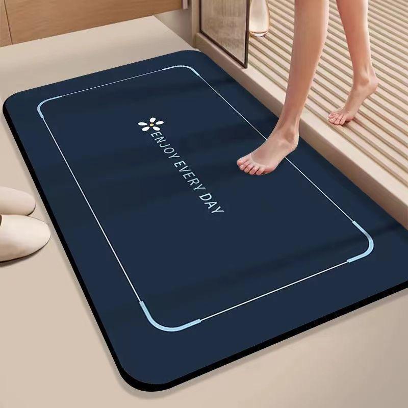 Quick-Dry Diatom Mud Bathroom Mat - Water Absorbent, Non-Slip Foot Mat with Silk Flower Design