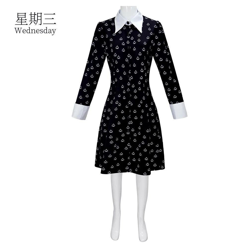 Anime Wednesday Adams Cosplay American Drama Same Dress Wednesday Women's Black Dress Halloween Costume For Woman