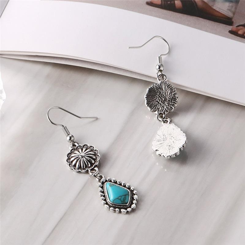 Bohemian Retro Carved Turquoise Long Earrings And Earrings