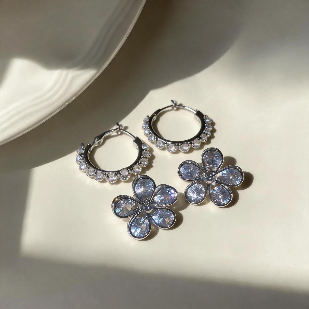 Silver Needle Zirconia Flower Stud Earrings: Elegant, Personalized, and Versatile Light Luxury Fashion Accessories